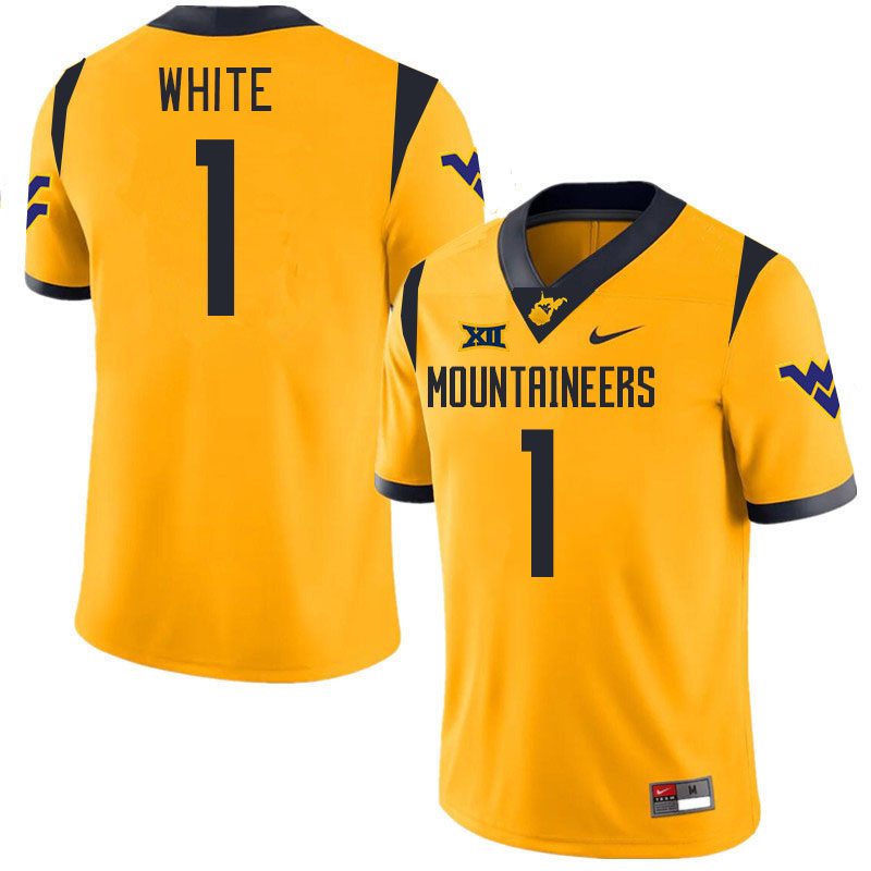 Men #1 Jahiem White West Virginia Mountaineers College 2024 New Uniforms Football Jerseys Stitched S